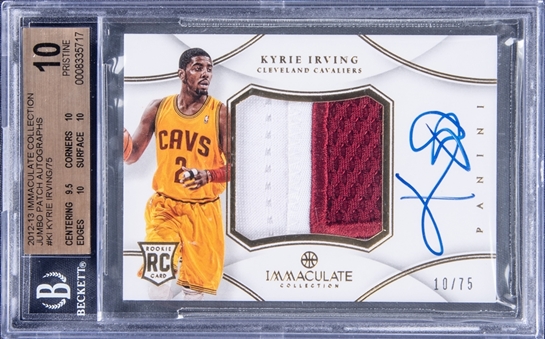 2012-13 Panini Immaculate Collection #PP-KI Kyrie Irving Signed Patch Rookie Card (#10/75) - BGS PRISTINE 10/BGS 10